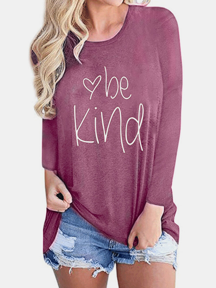 Letters Printed O-neck Long Sleeve Casual T-shirt