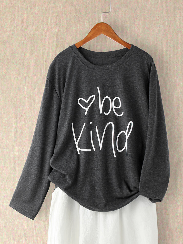 Letters Printed O-neck Long Sleeve Casual T-shirt