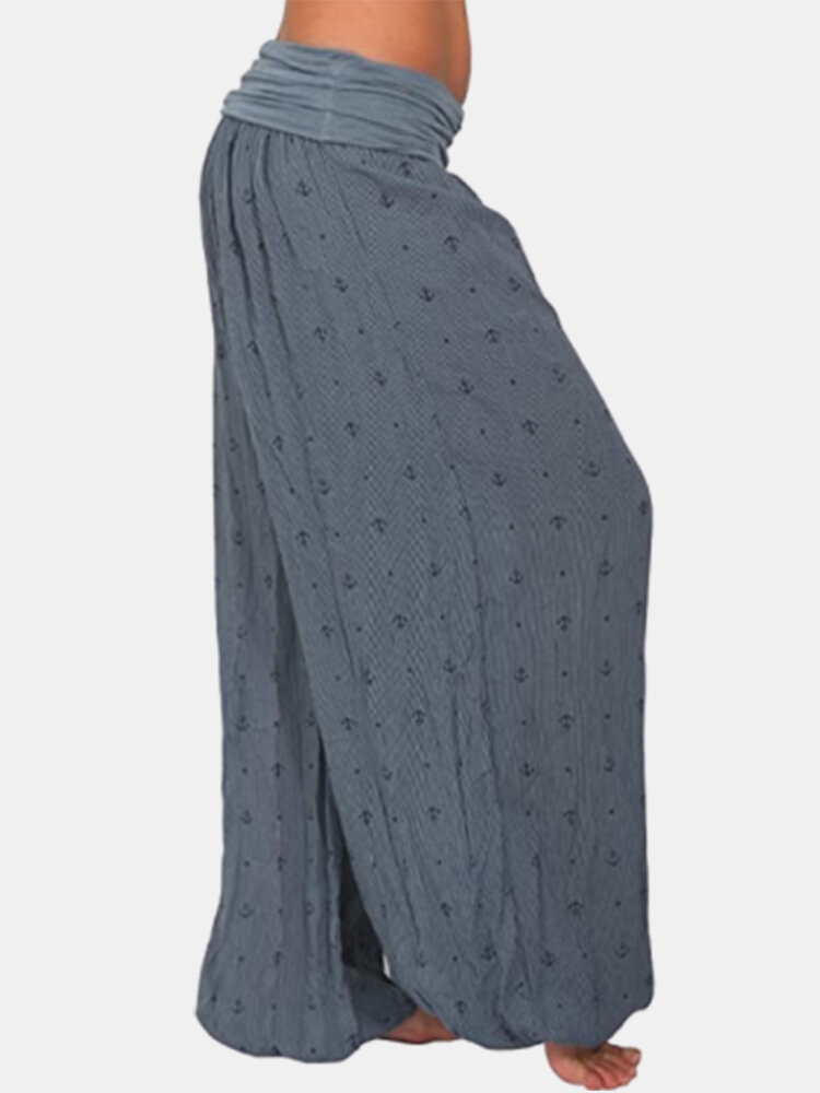 Loose Wide Leg Casual Print Elastic Waist Yoga Pants