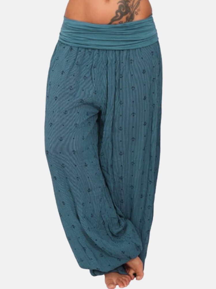 Loose Wide Leg Casual Print Elastic Waist Yoga Pants