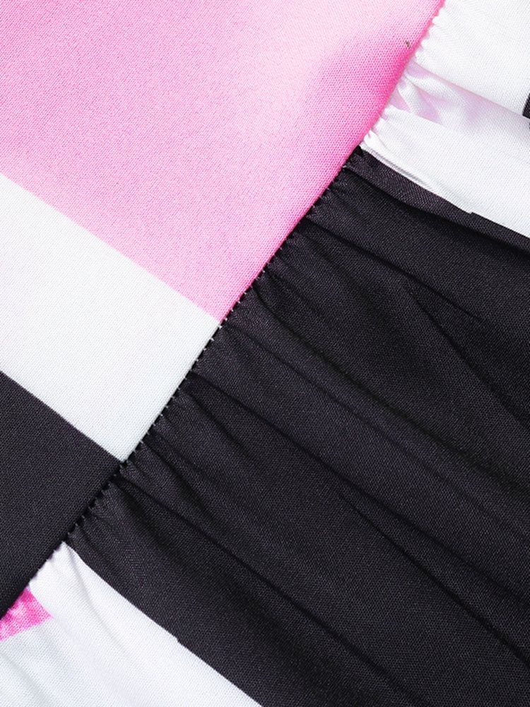 Contrast Color Geometric Print Half Sleeve Dress For Women