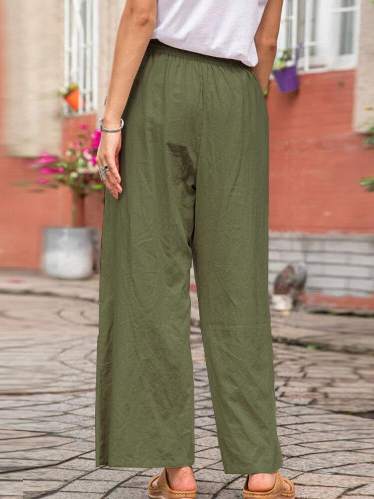 Casual Solid Color Elastic Waist Loose Layered Cotton Pants