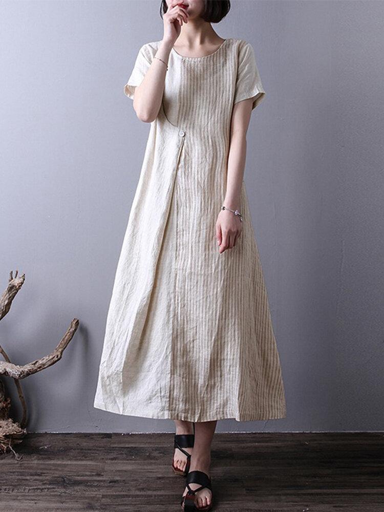 Stripe Patchwork Asymmetrical Short Sleeve Vintage Dresses